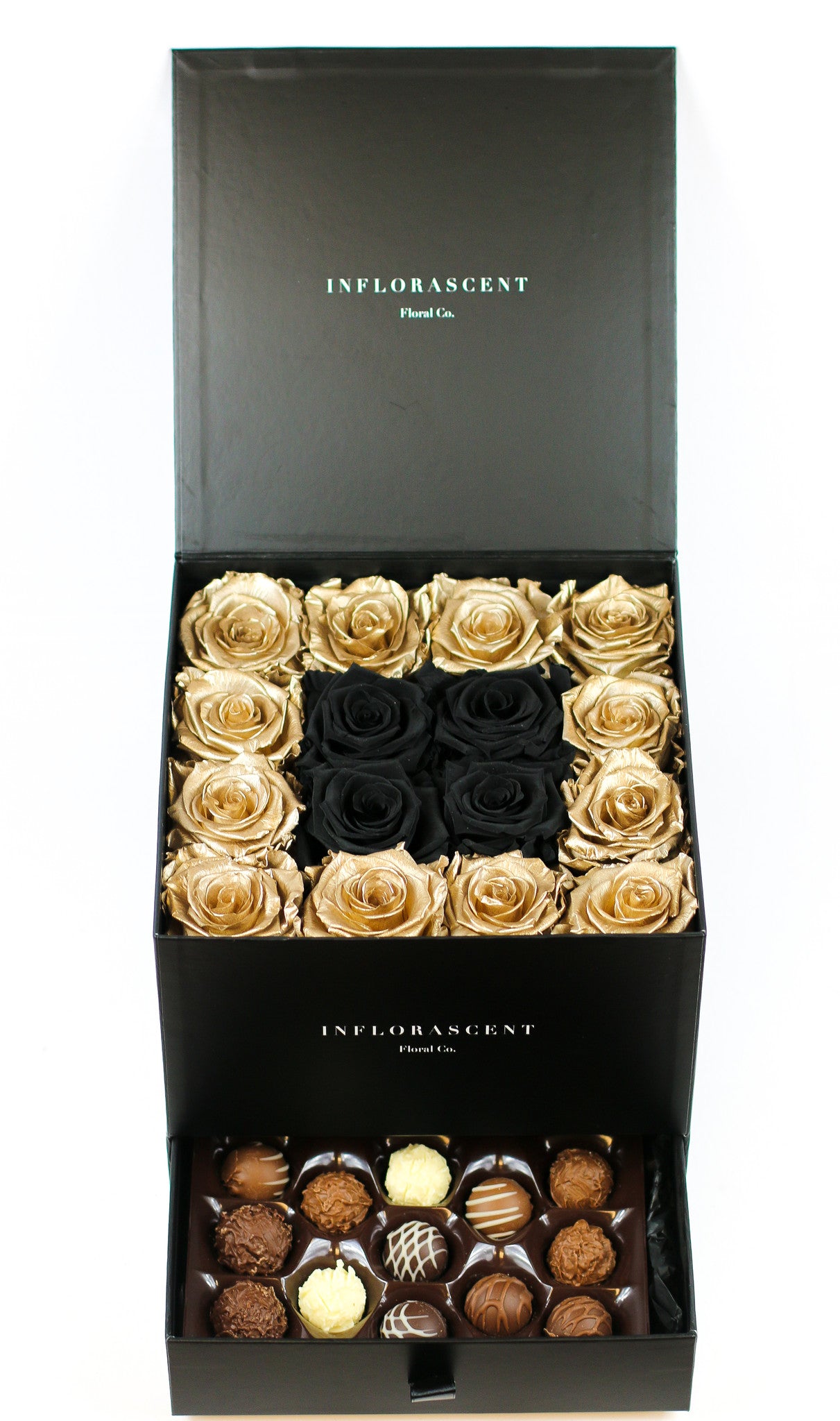 Classy Gold Roses CLASSY GOLD & BLACK | Real Roses That Last A Year – Inflorascent Floral Co.